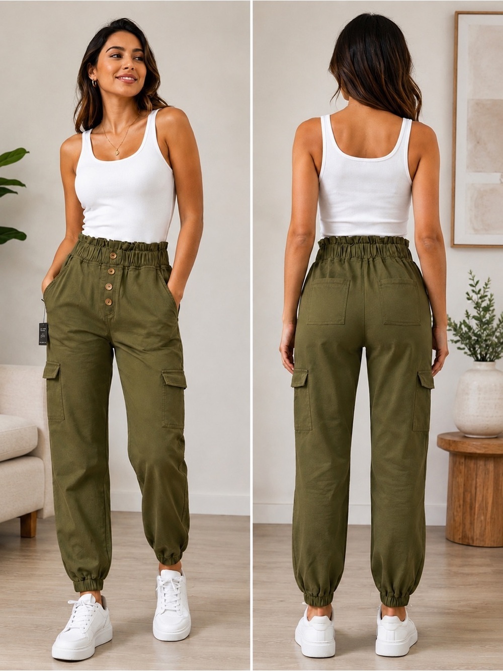 Women’s Olive Cargo Jogger Pants by Define Yours Inspiration Small